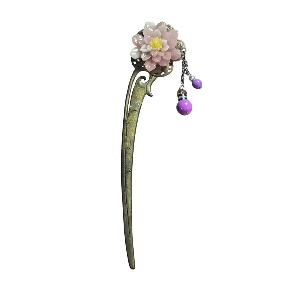 Vintage Style Brass Lotus Flower Chinese Style Hair Pin 6